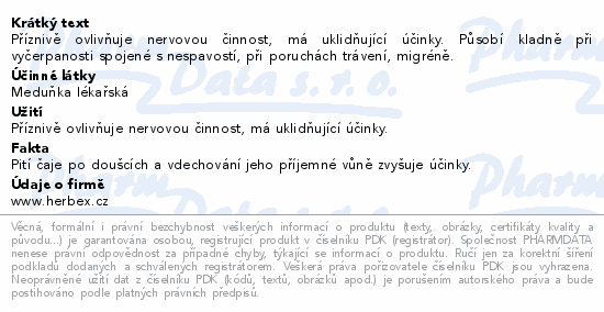 HERBEX Meduňka lékařská čaj sypaný 50g