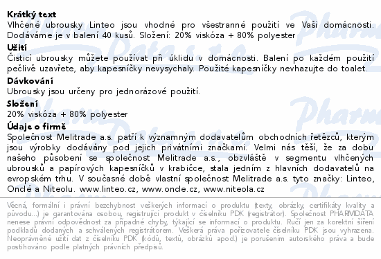 Linteo Vlhčené ubrousky univerzální 40ks