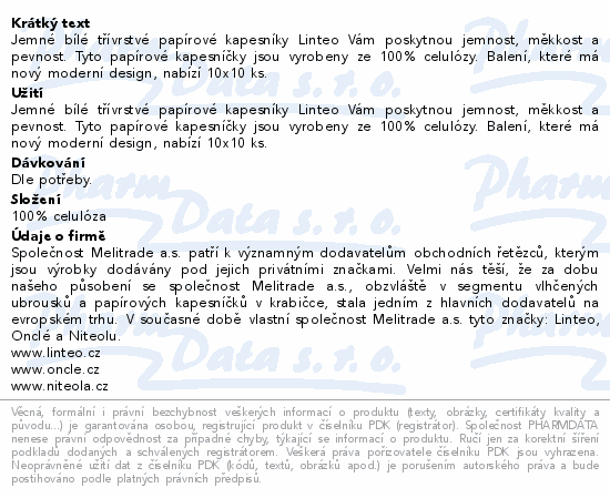 Linteo Papírové kapesníky 3vrstvé bílé 10x10ks