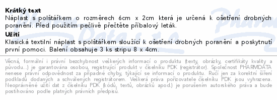 FIXAplast textil.náplast s polštářkem 8x4cm 3ks