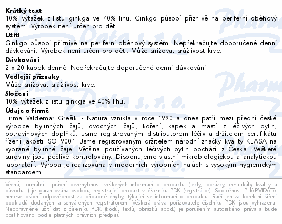 Grešík Bylinné kapky Ginkgo 50ml